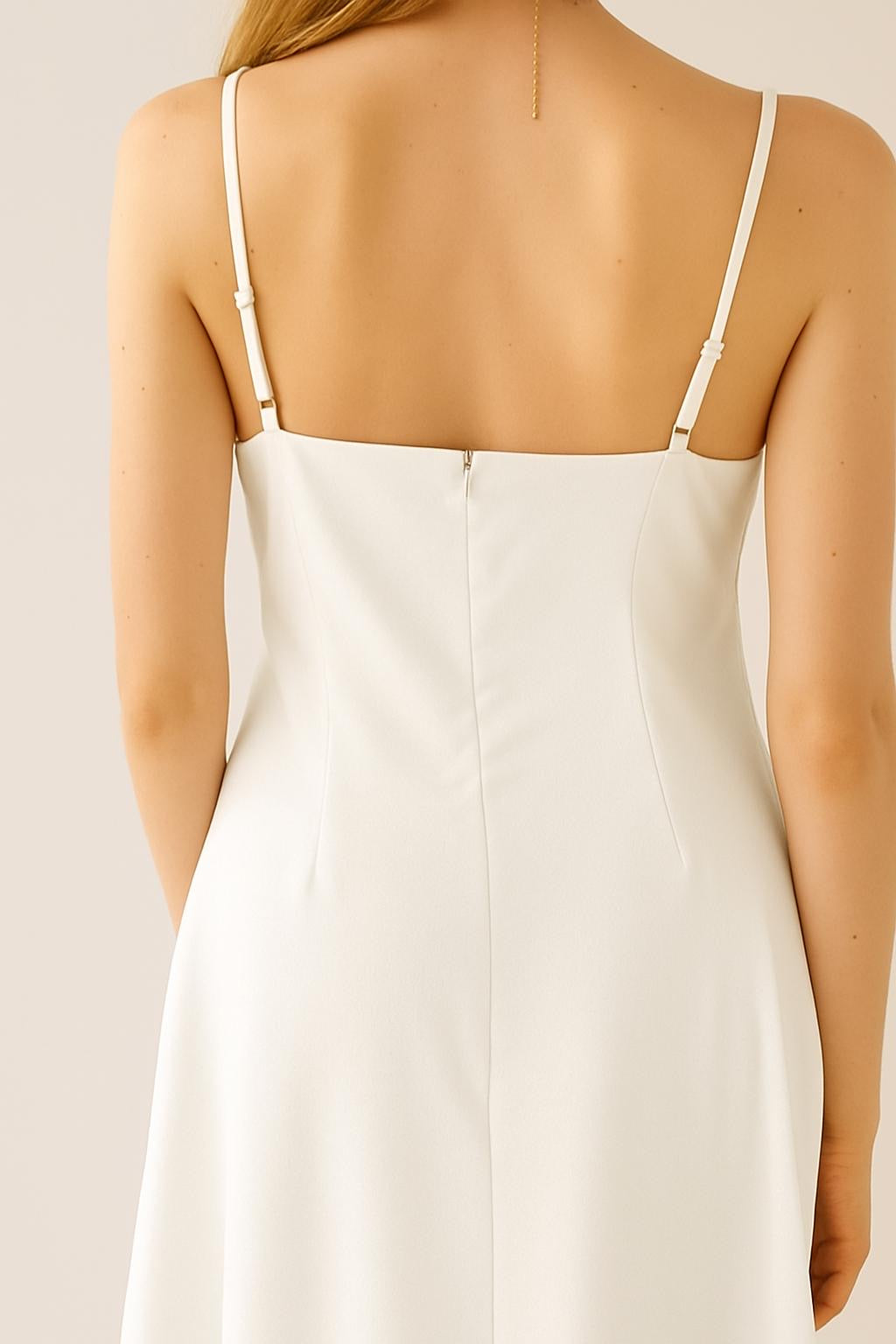 SATIN CAWL NECK MINI DRESS WHITE