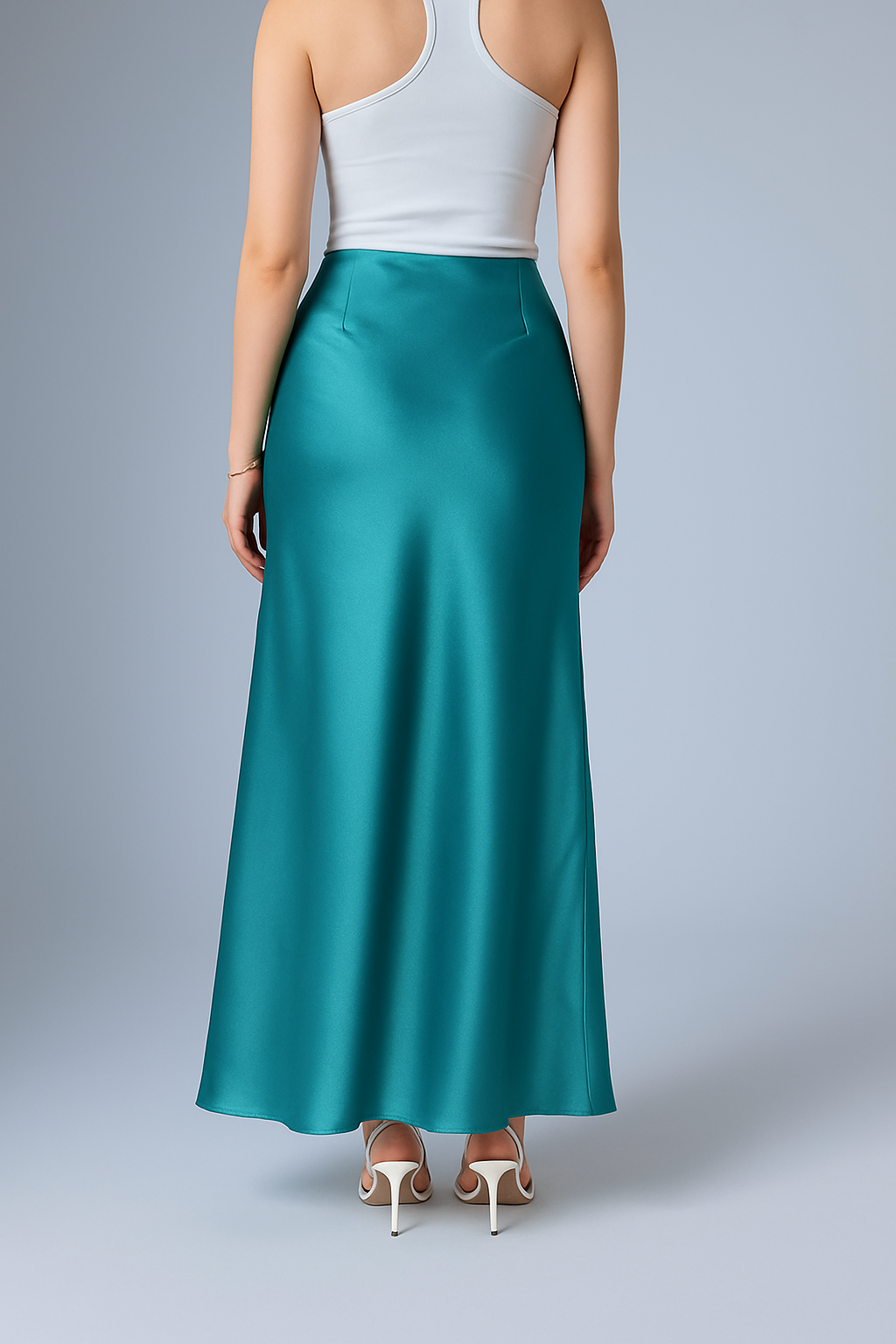 FLOWY SATIN SKIRT TEAL BLUE