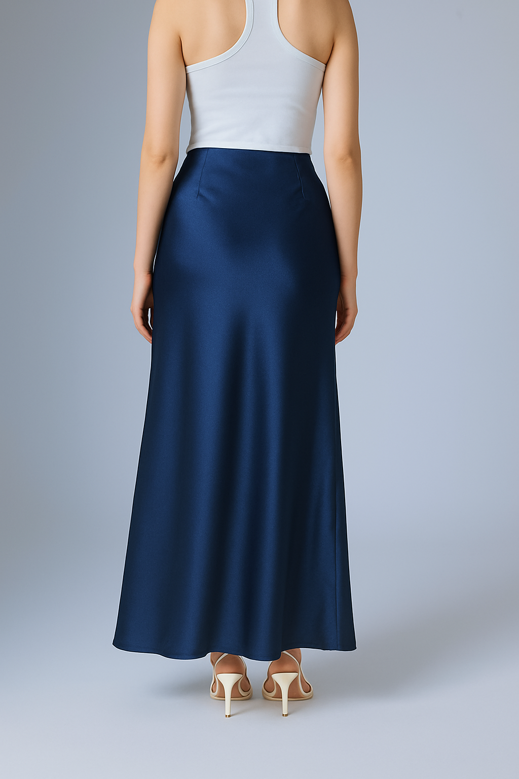 FLOWY SATIN SKIRT NAVY BLUE