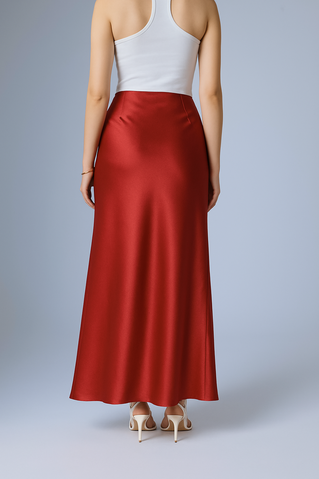 FLOWY SATIN SKIRT RED