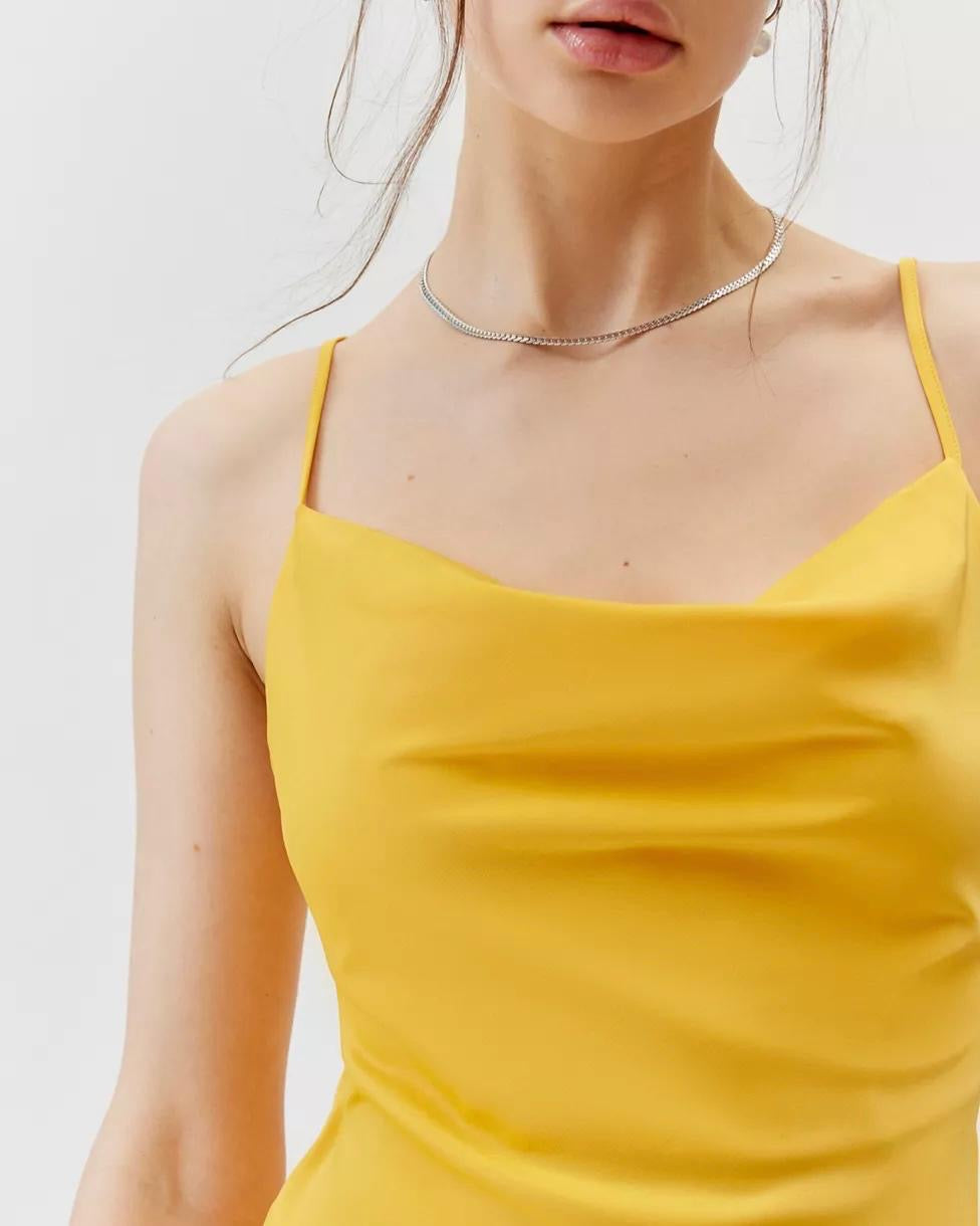 SATIN CAWL NECK MINI DRESS YELLOW