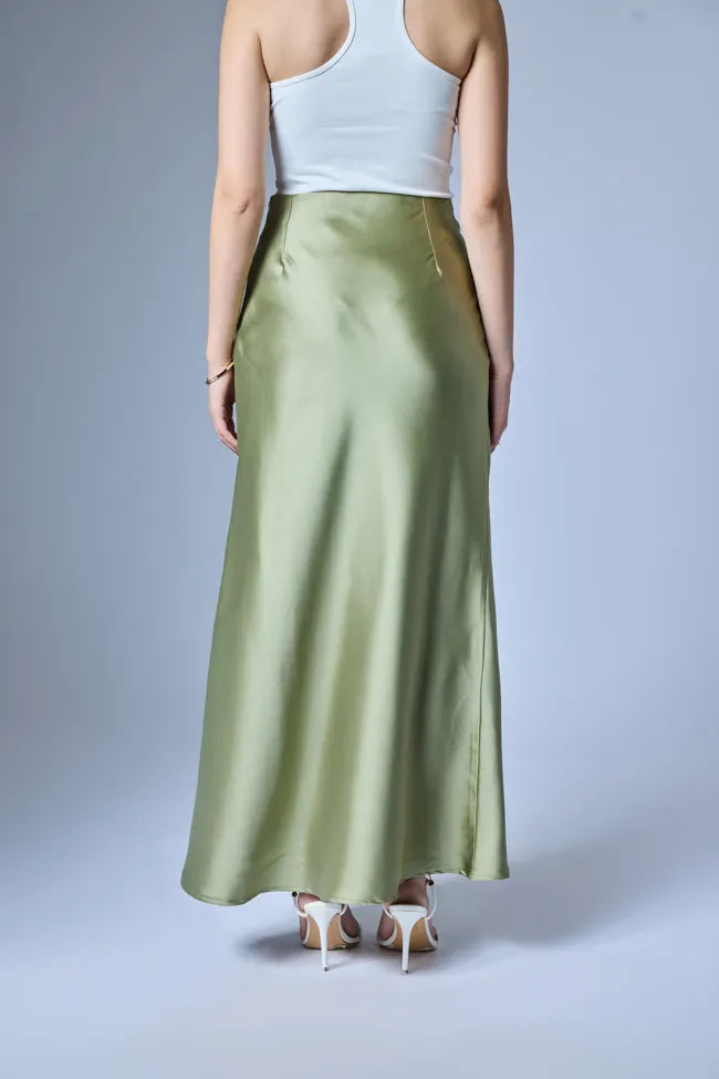 FLOWY SATIN SKIRT CIDER GREEN
