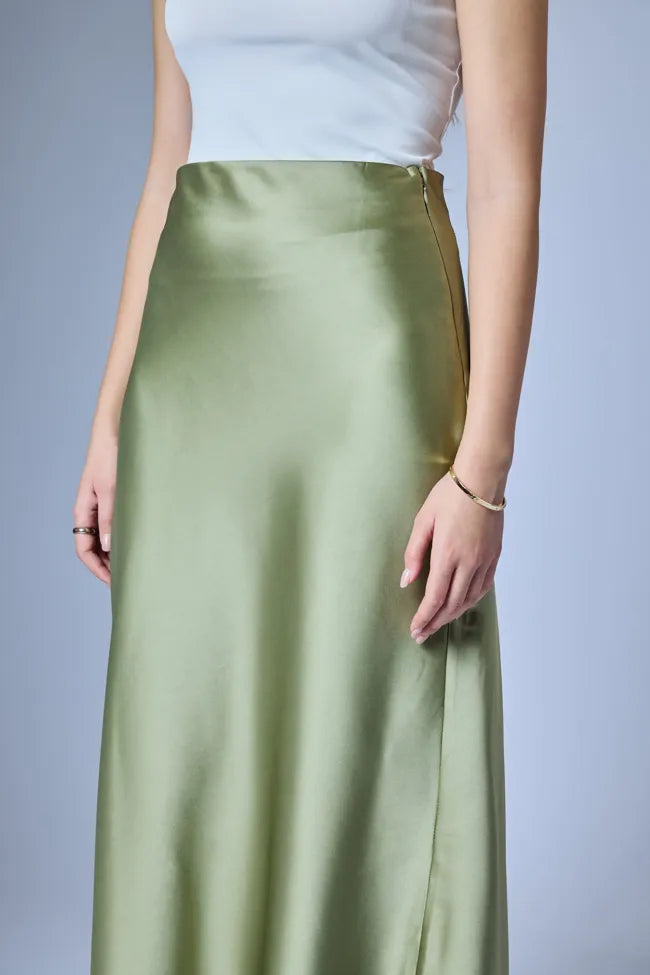 FLOWY SATIN SKIRT CIDER GREEN