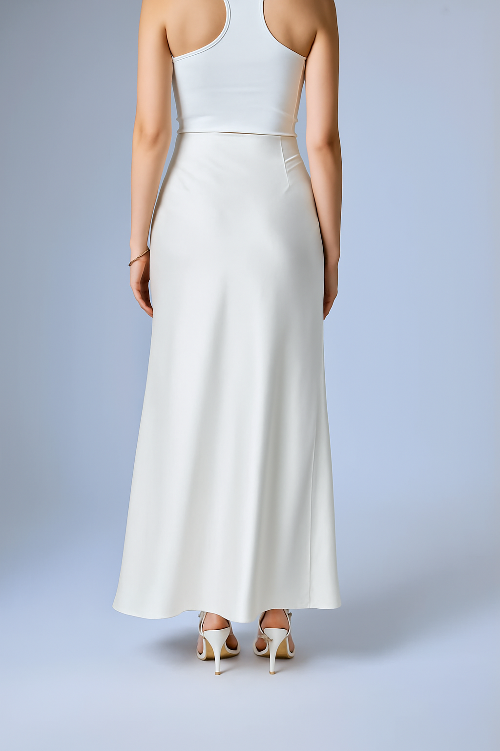 FLOWY SATIN SKIRT WHITE