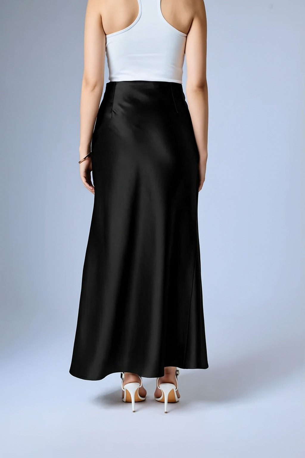 FLOWY SATIN SKIRT BLACK