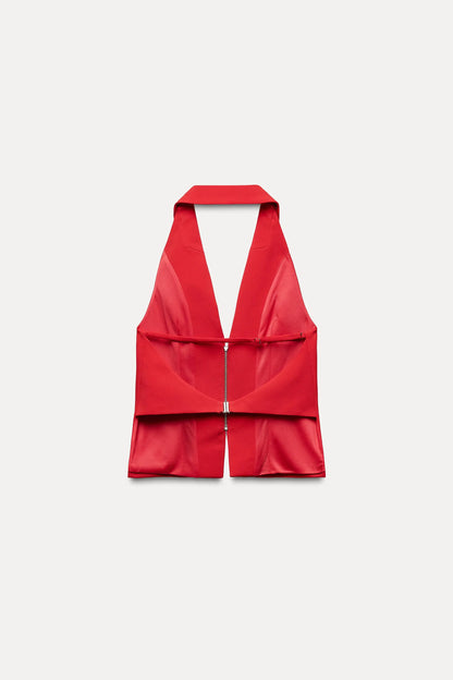 Zip-up halter top