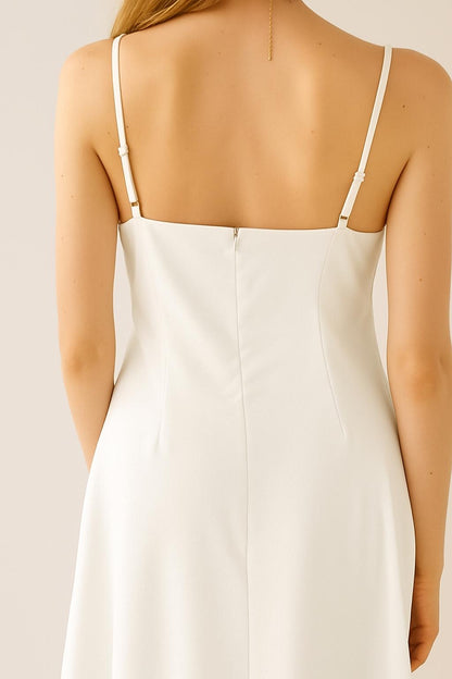 SATIN CAWL NECK MINI DRESS WHITE