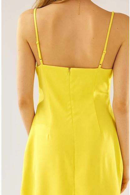 SATIN CAWL NECK MINI DRESS YELLOW
