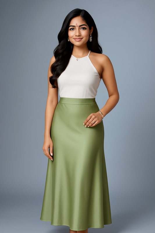 FLOWY SATIN SKIRT CIDER GREEN