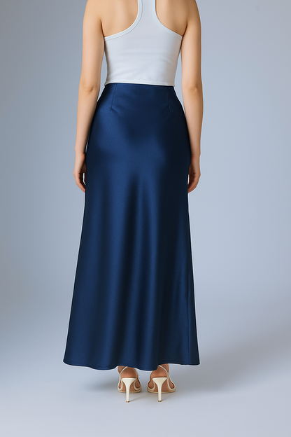FLOWY SATIN SKIRT NAVY BLUE