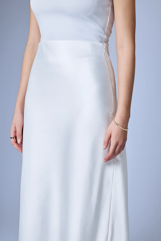 FLOWY SATIN SKIRT WHITE