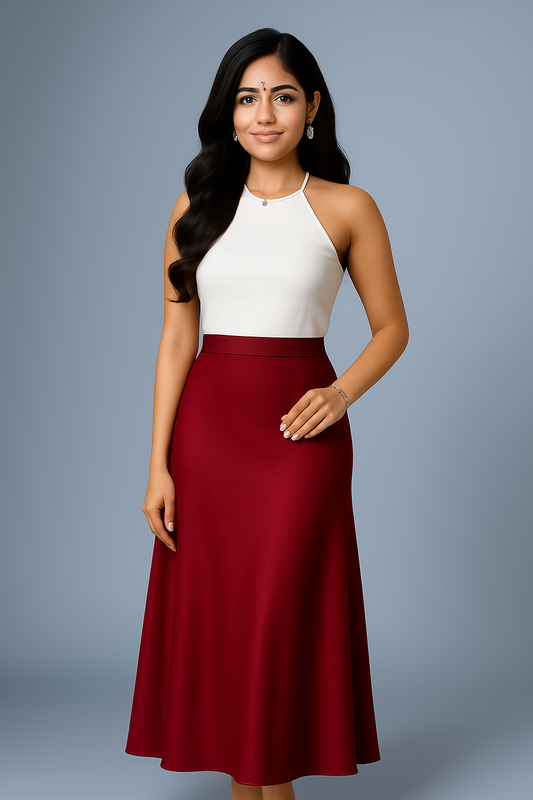 FLOWY SATIN SKIRT RED