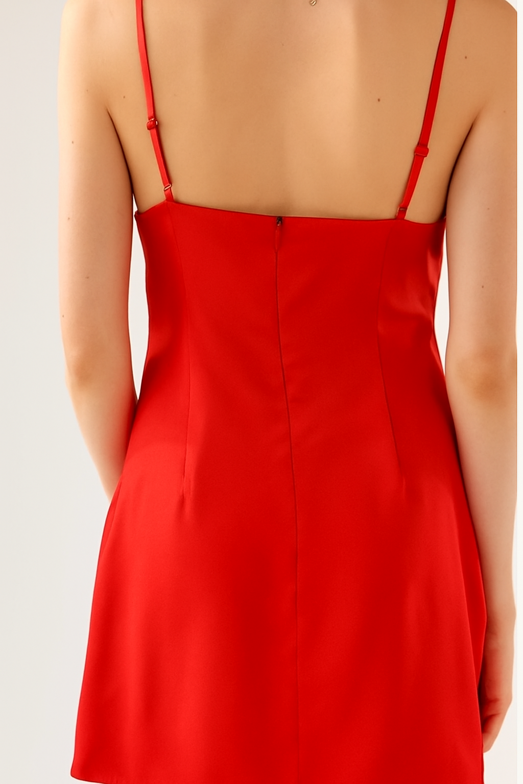 SATIN CAWL NECK  MINI DRESS RED