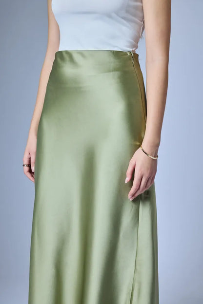 FLOWY SATIN SKIRT CIDER GREEN