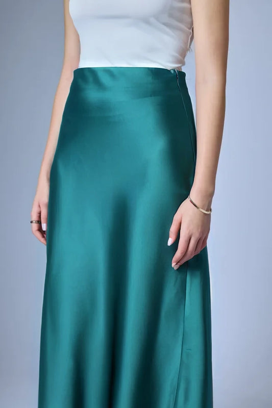 FLOWY SATIN SKIRT TEAL BLUE