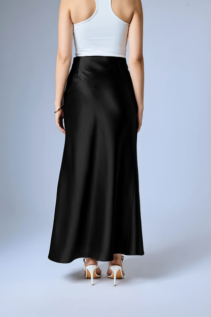 FLOWY SATIN SKIRT BLACK