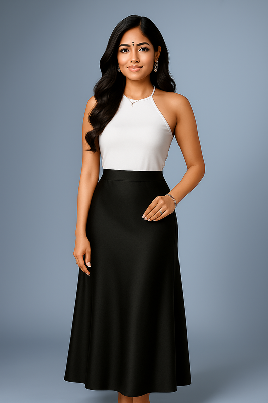 FLOWY SATIN SKIRT BLACK